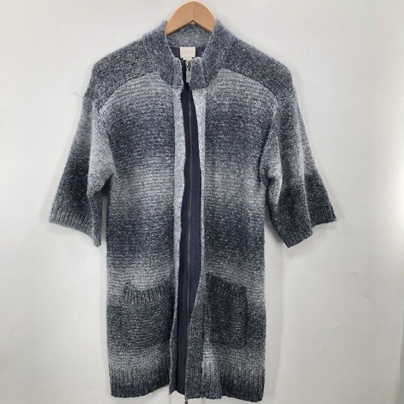 Chicos Cardigan Long Sweater Jacket Full Zip Elbow Sleeve Gray Marl Size Sm 0 - Picture 1 of 8